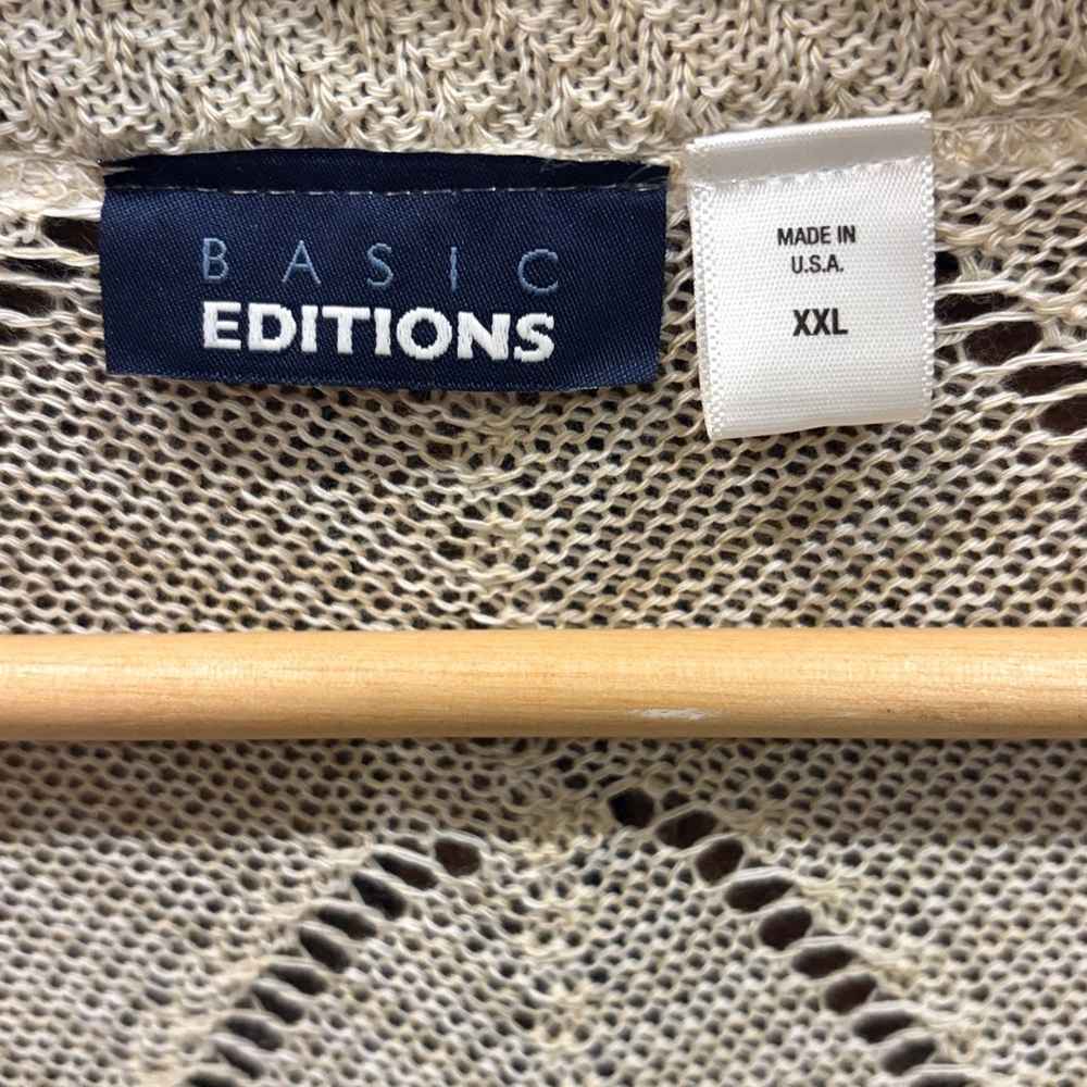 Basic Editions XXL Cream Open Front Cardigan Chevron Knit Long Sleeve - Picture 2 of 11